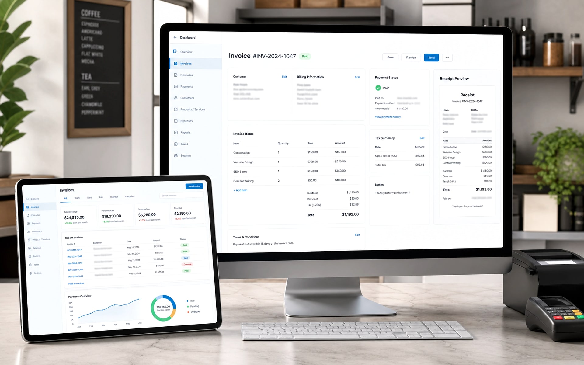 Executive dashboard displaying real-time database analytics and charts