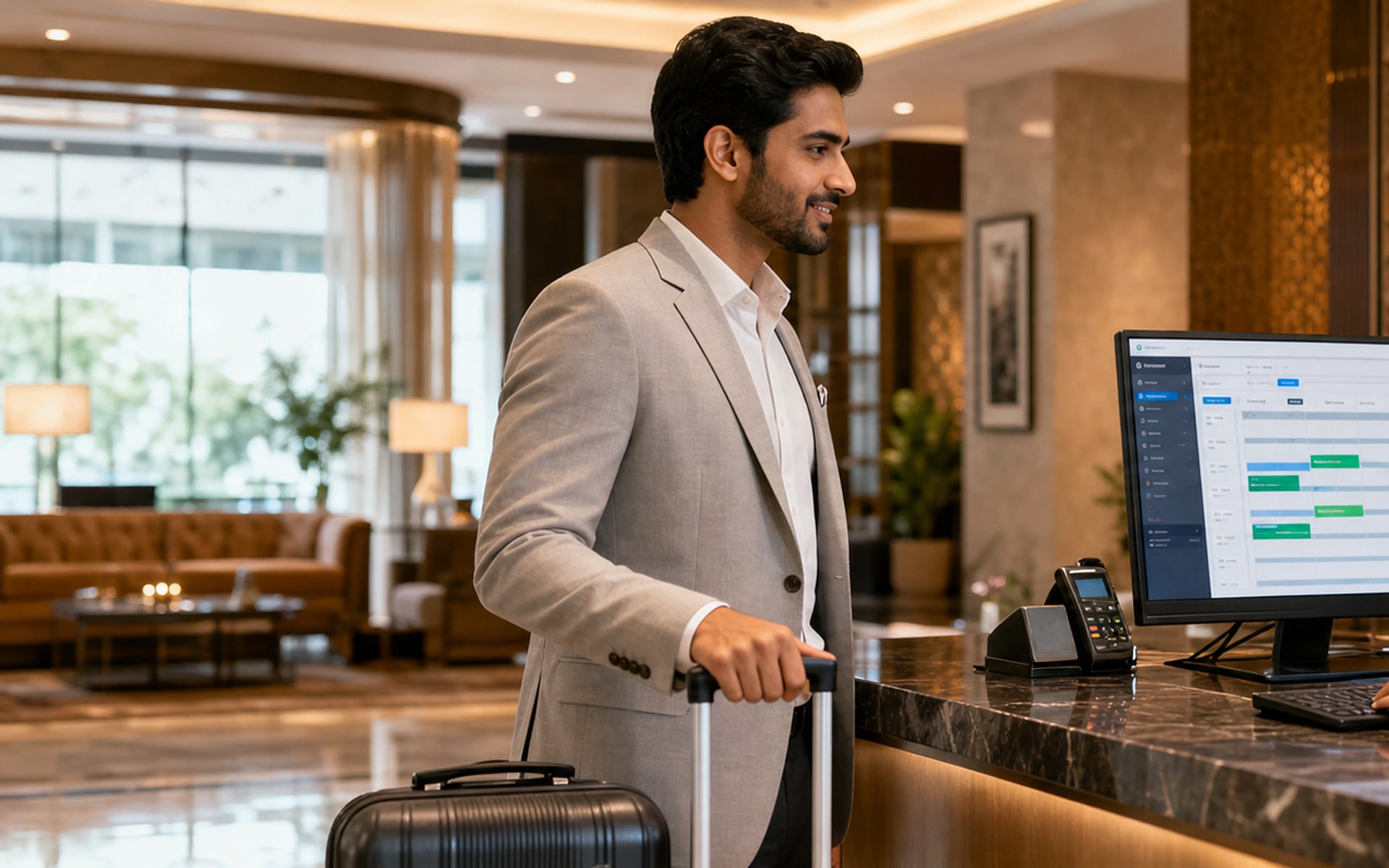 Hotel management software at reception photo